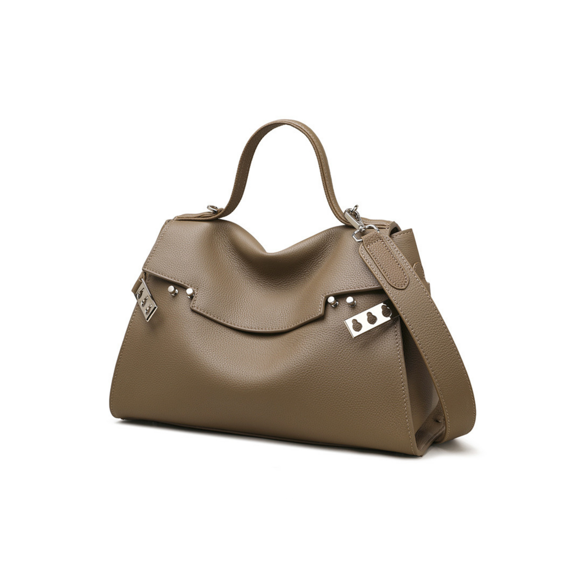 Gray leather tote bag for women