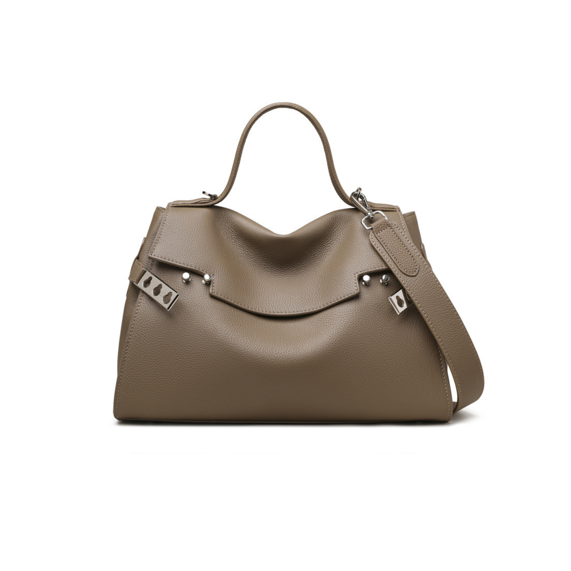 Gray leather tote bag for women